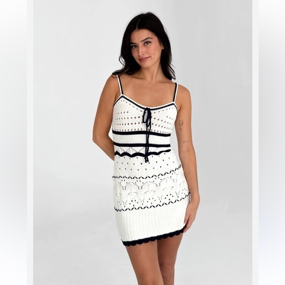 Grey Bandit Dresses & Skirts - Grey Bandit Newport Crochet Mini Dress | Black & White | Size M